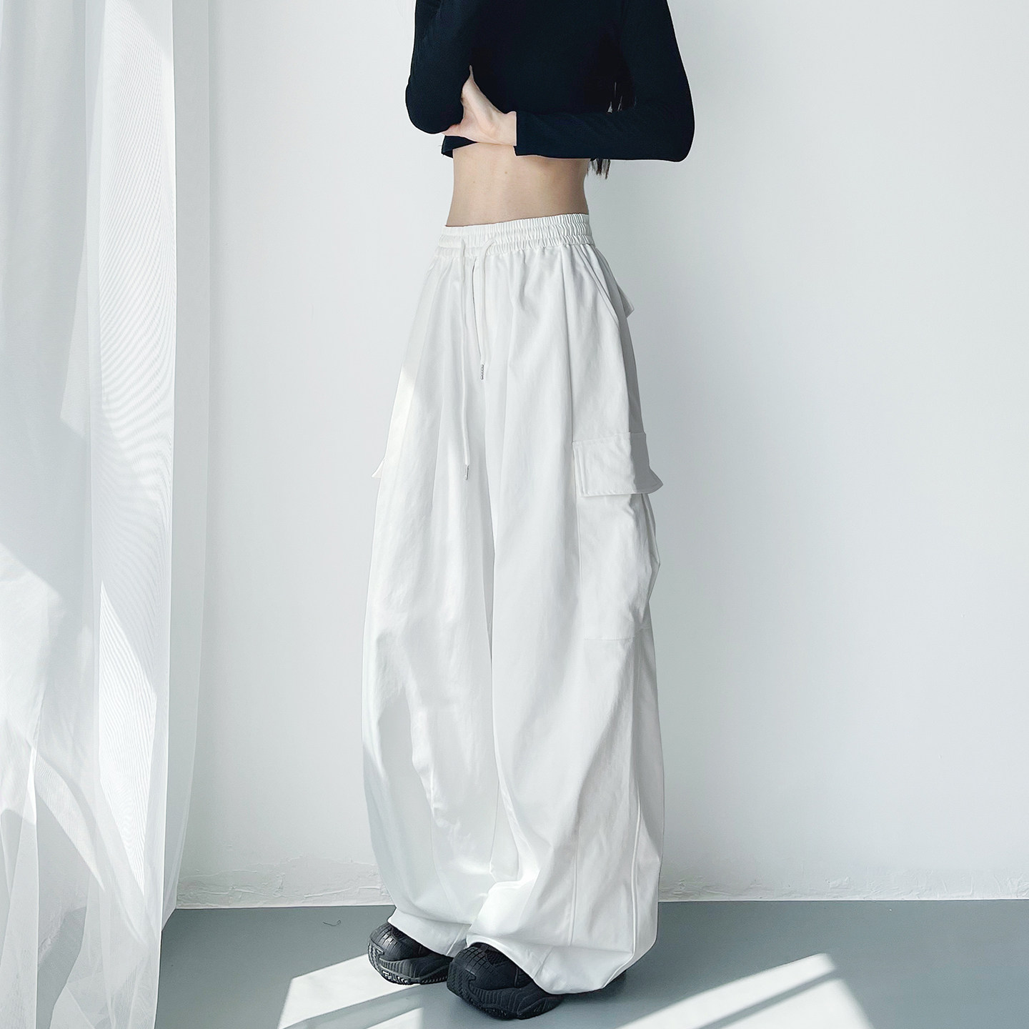 大码白色工装阔腿裤女2026春季新款胖mm运动宽松显瘦遮肉运动裤子,女装/女士精品,大码裤装,淘宝优惠券,粉丝福利购,淘宝优惠卷