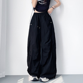 冰丝速干微褶轻薄工装 裤 女夏季 大码 胖mm宽松显瘦松弛感运动阔腿裤