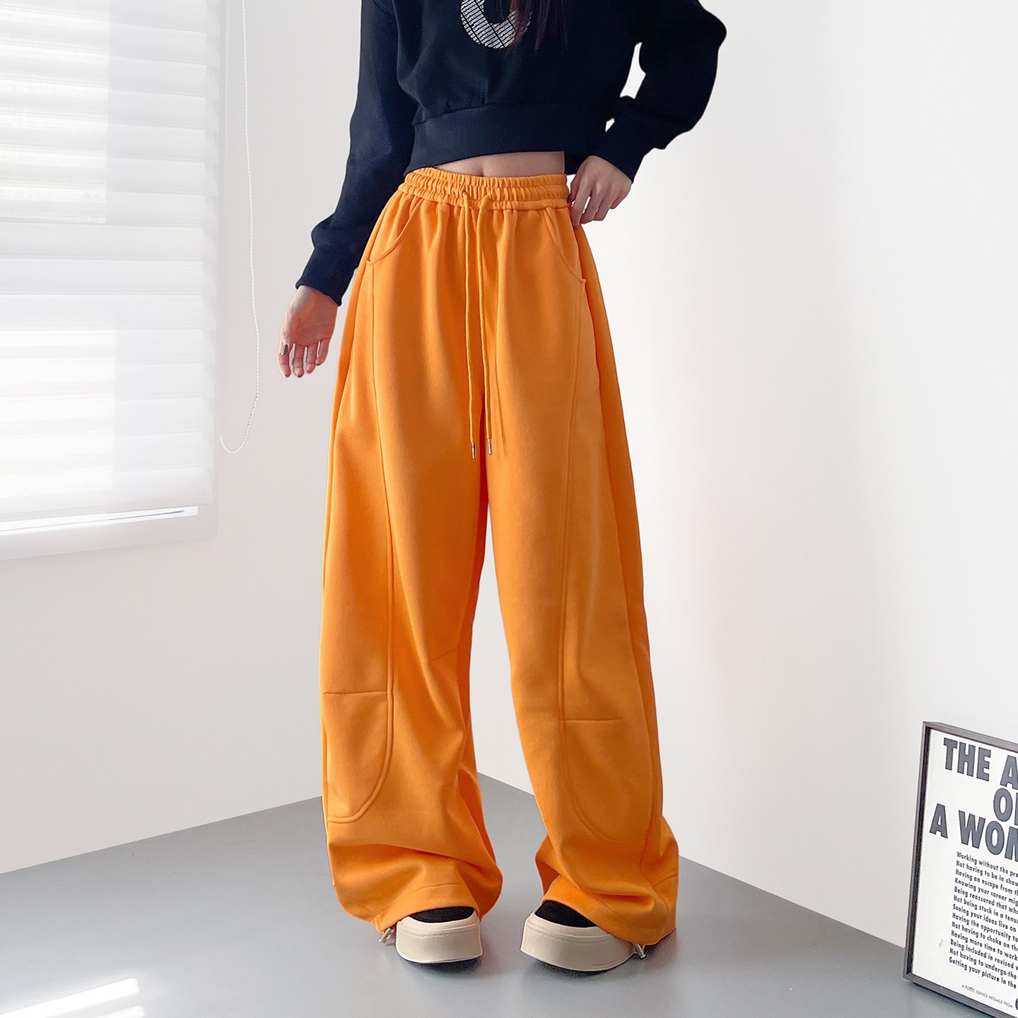 橘色冬季氛围感加绒阔腿裤女大码胖mm软糯奶芙显瘦遮肉宽松运动裤,女装/女士精品,大码裤装,淘宝优惠券,粉丝福利购,淘宝优惠卷