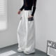 女2026春季 新款 大码 白色奶芙拼接格子运动裤 胖mm街头跳舞阔腿卫裤