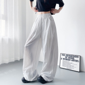 白色不透冰丝微褶山本裤 子 胖mm宽松显瘦防晒跳舞阔腿裤 女夏季 大码
