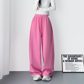 胖mm高腰慵懒显瘦弯刀裤 女春季 运动卫裤 大码 宽松垂感香蕉阔腿裤 子