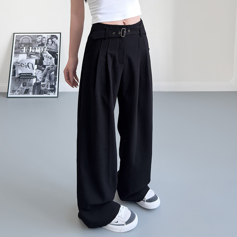 大码阔腿裤女2025春季新款胖mm宽松显瘦休闲裤设计感收腰裤带西裤,女装/女士精品,大码裤装,淘宝优惠券,粉丝福利购,淘宝优惠卷