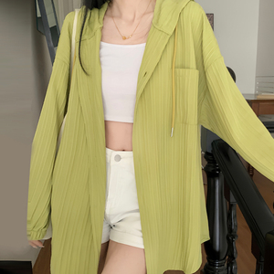 大码简约防晒衣女夏季胖mm宽松显瘦长袖薄上衣开衫连帽外套防晒服