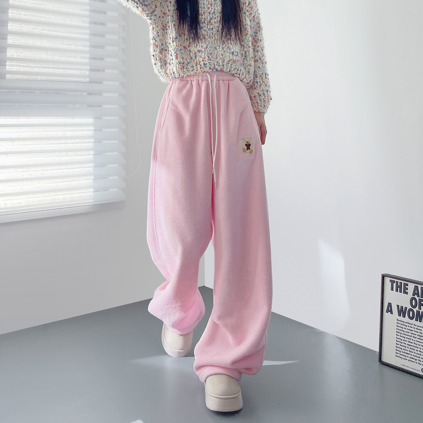 蜜略大码宽松胖MM冬季纯色阔腿裤