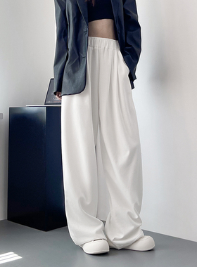 白色大码山本阔腿裤女2025秋季胖mm直筒垂感梨形身材高腰运动裤子
