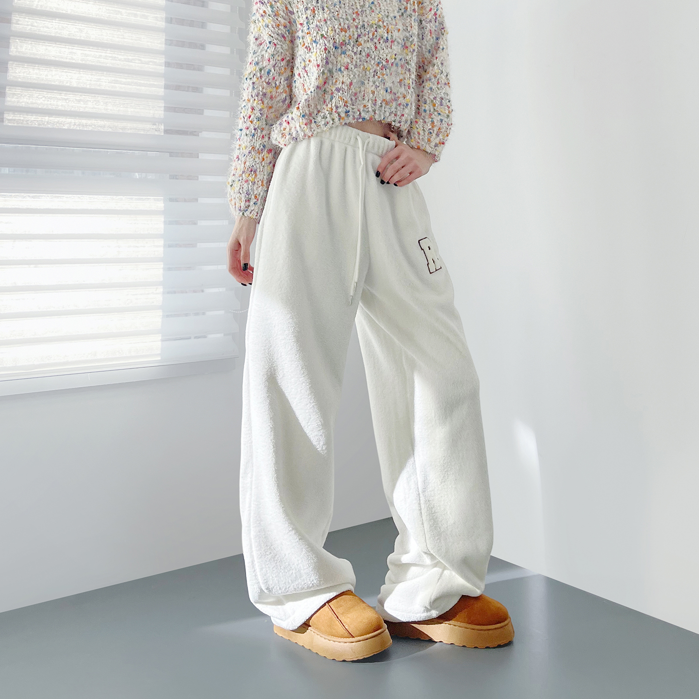 蜜略大码宽松胖MM冬季纯色阔腿裤