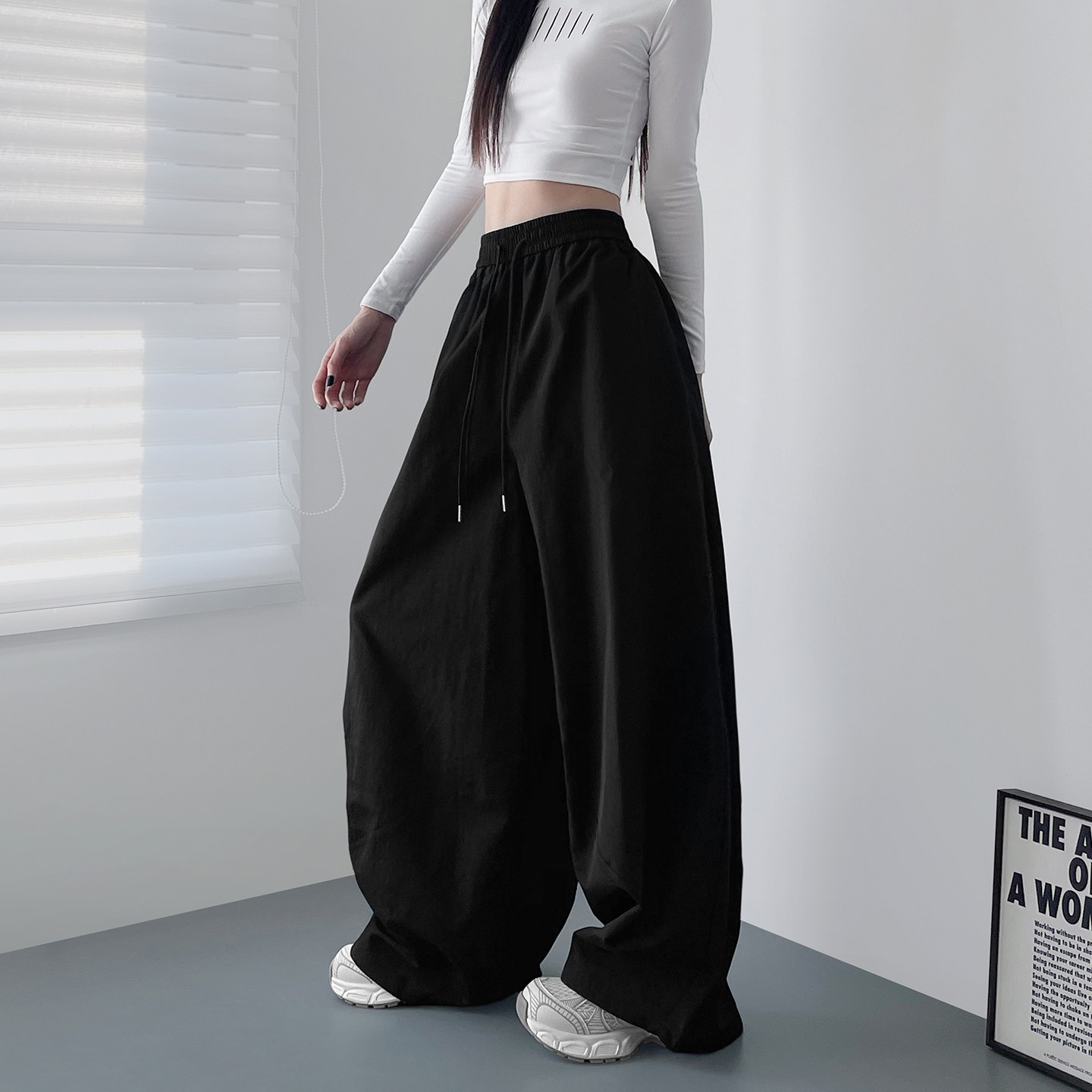 大码美式高腰宽松大裤腿阔腿裤女春季流行新款胖mm显瘦慵懒香蕉裤,女装/女士精品,大码裤装,淘宝优惠券,粉丝福利购,淘宝优惠卷