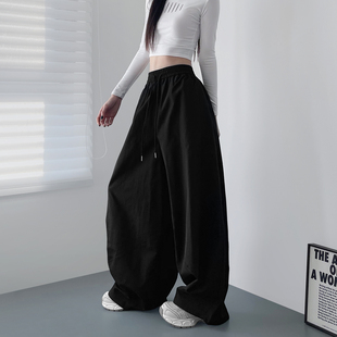 大码美式高腰宽松大裤腿阔腿裤女春季流行新款胖mm显瘦慵懒香蕉裤