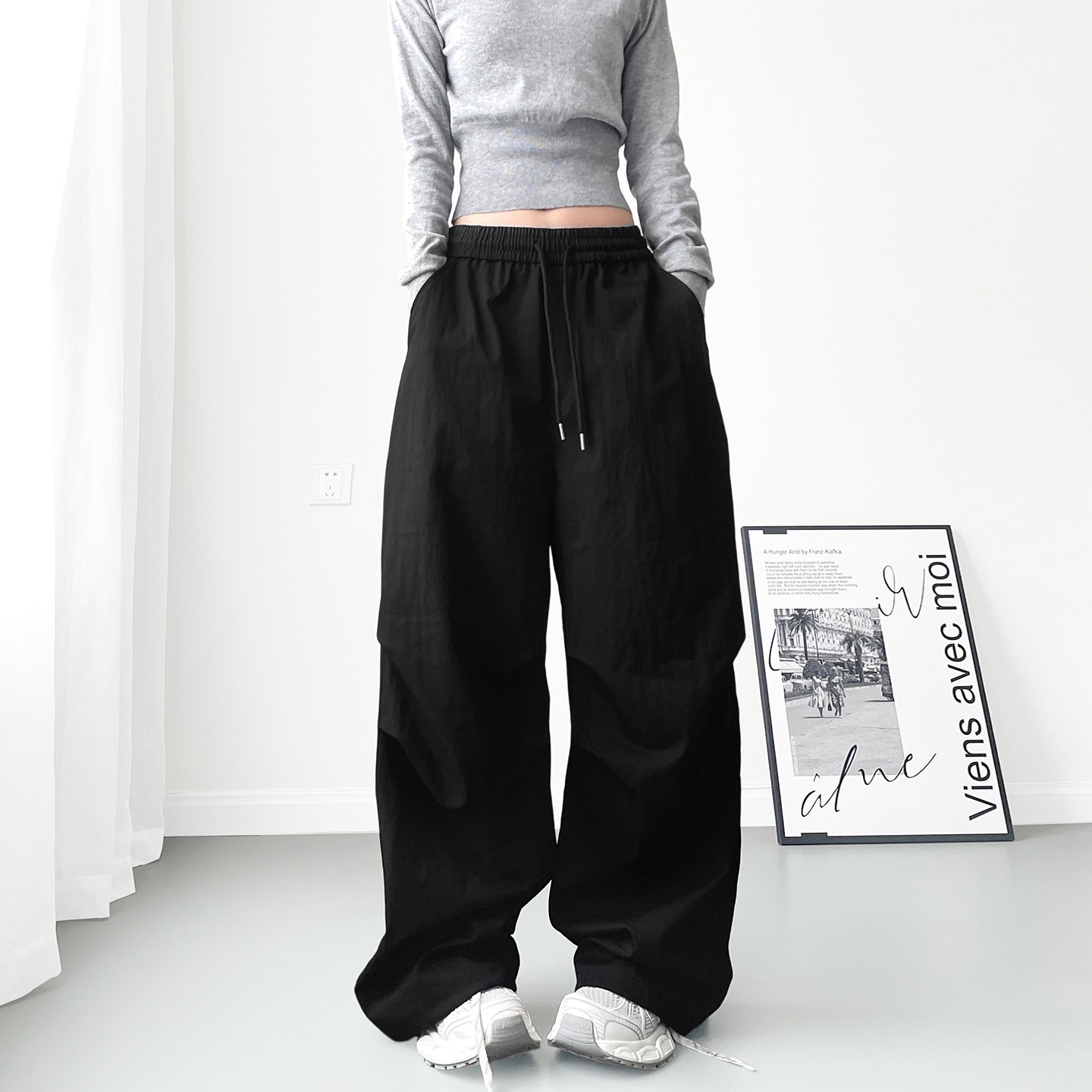 高腰肌理感压褶运动裤女2025秋季流行爆款大码胖mm显瘦慵懒阔腿裤,女装/女士精品,大码裤装,淘宝优惠券,粉丝福利购,淘宝优惠卷