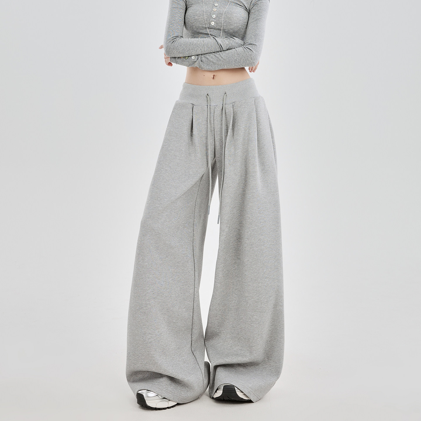 2026春季新款高腰显瘦设计感阔腿裤女胖mm慵懒风垂感跳舞运动卫裤,女装/女士精品,大码裤装,淘宝优惠券,粉丝福利购,淘宝优惠卷