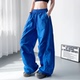 蓝色冰丝阔腿裤 裤 女大码 胖mm宽松显瘦多巴胺运动跳舞轻薄速干工装