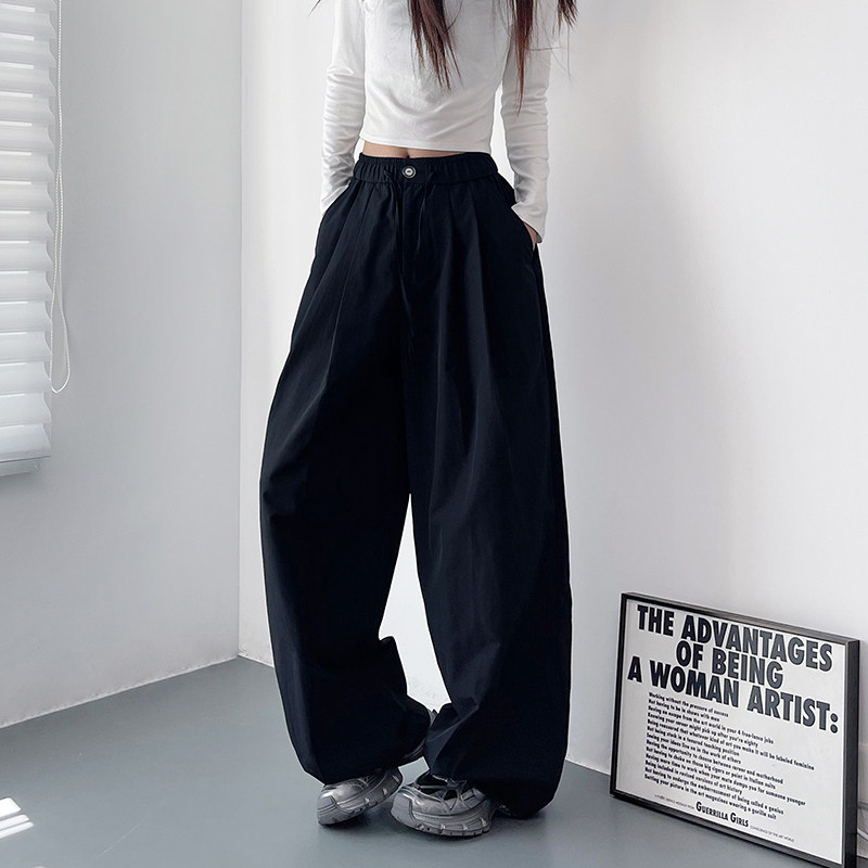 大码慵懒风压褶黑色阔腿裤女春季新款胖mm显瘦遮肉宽松高腰运动裤,女装/女士精品,大码裤装,淘宝优惠券,粉丝福利购,淘宝优惠卷