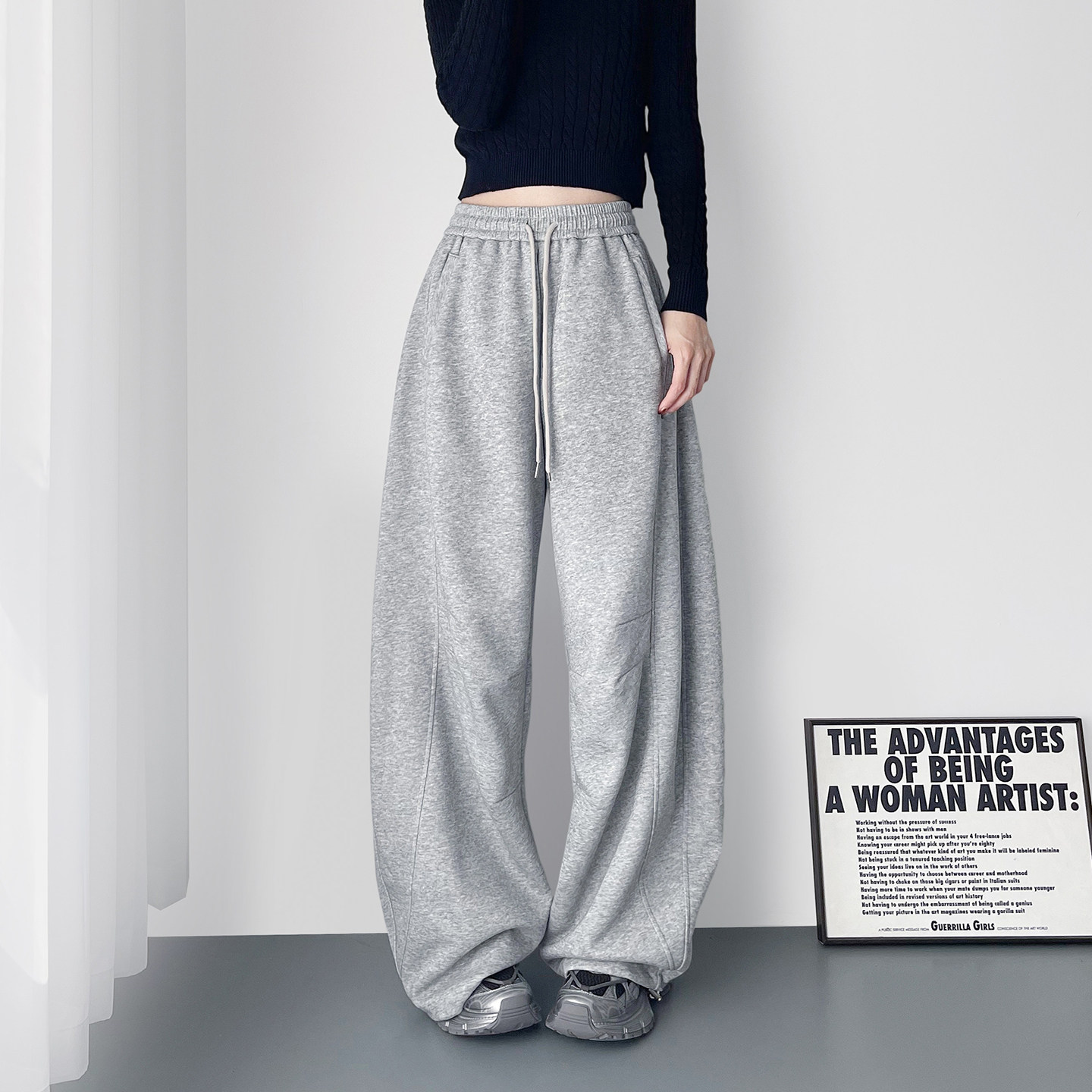 大码浅花灰显瘦宽松运动阔腿裤女2026春季新款胖mm运动休闲卫裤子,女装/女士精品,大码裤装,淘宝优惠券,粉丝福利购,淘宝优惠卷