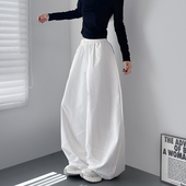 子女大码 宽松大裤 脚2025秋季 白色阔腿裤 胖mm慵懒松弛感运动遛弯裤