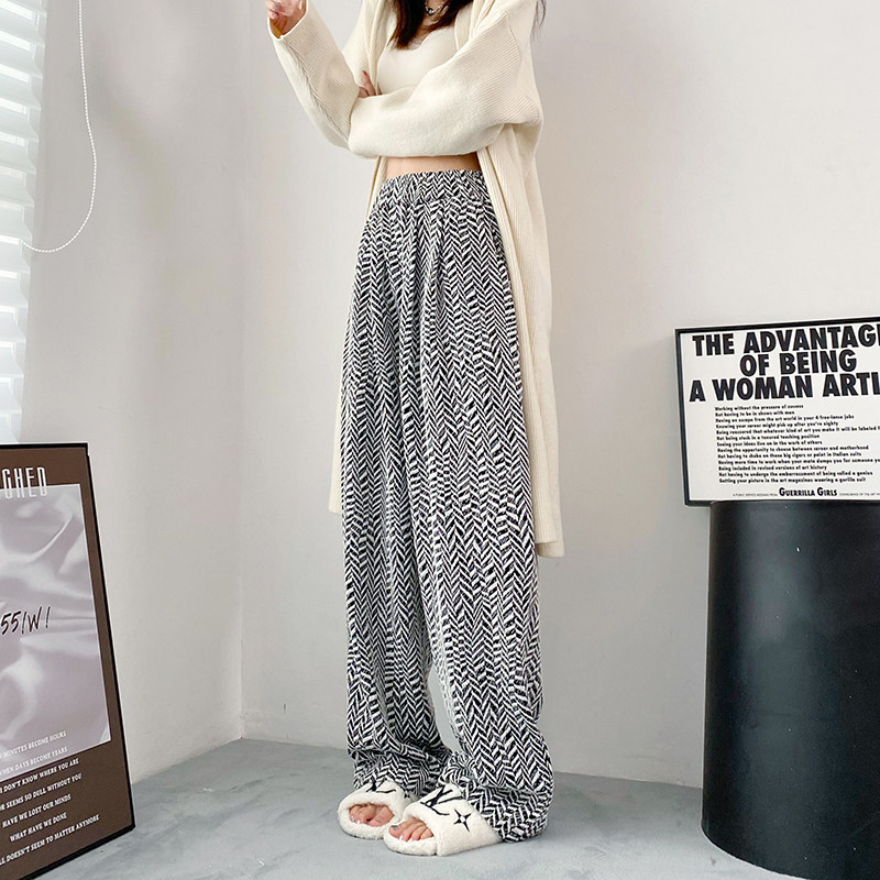 蜜略遮肉显瘦时尚印花大码休闲裤