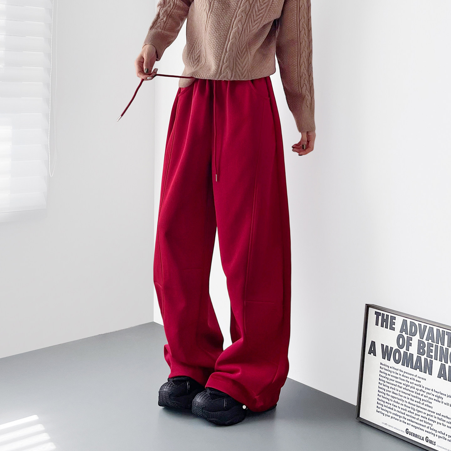 大码加绒保暖阔腿裤女冬季新款胖mm梨形身材显瘦慵懒风垂感运动裤,女装/女士精品,大码裤装,淘宝优惠券,粉丝福利购,淘宝优惠卷