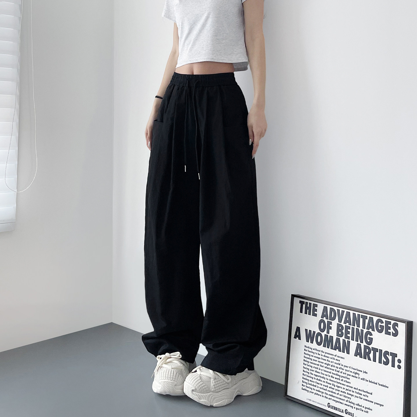 美式高腰冰丝速干大口袋工装阔腿裤女2026夏季新款大码胖mm空调裤