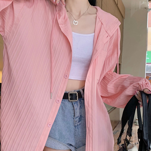 蜜略粉色大码夏季宽松防晒服