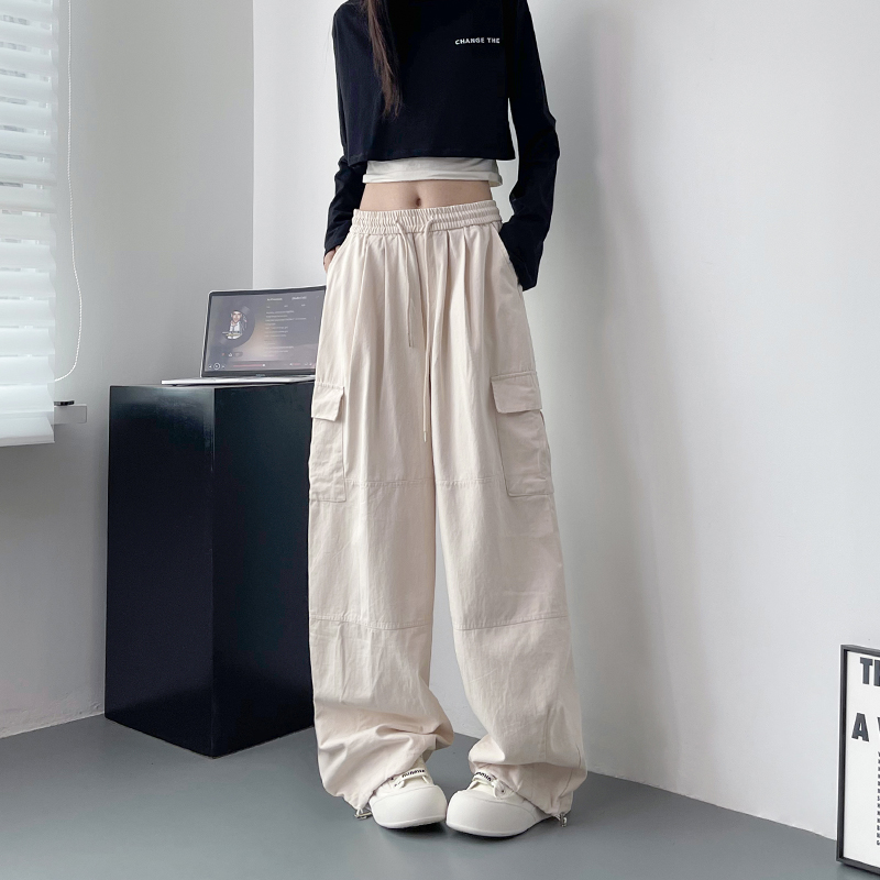 蜜略高腰抽绳大码显瘦宽松阔腿裤