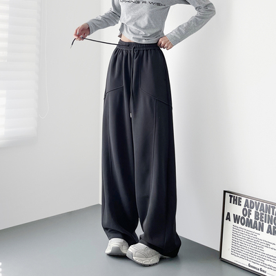 蜜略大码宽松胖MM冬季纯色阔腿裤