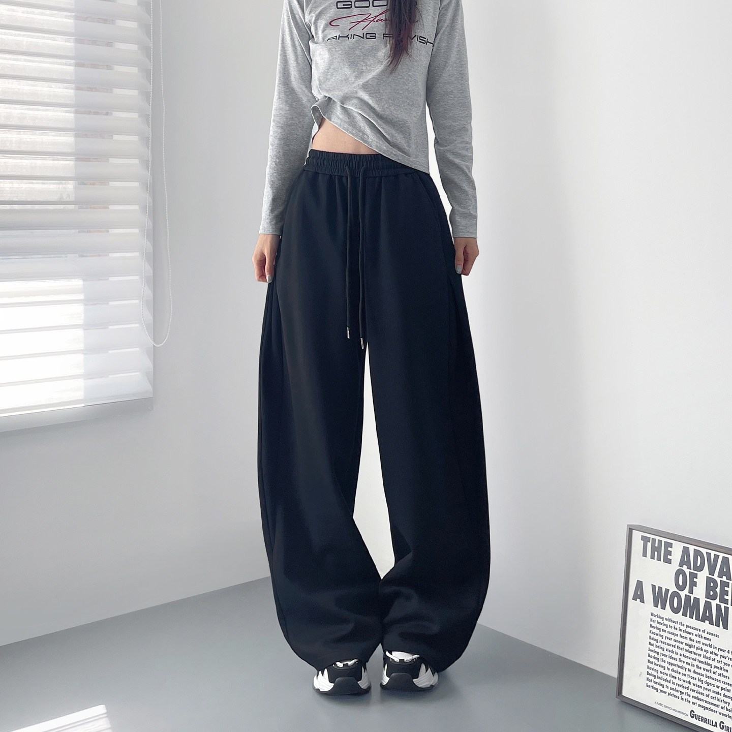 美式运动阔腿裤女春季新款大码胖mm显瘦宽松慵懒风拖地弯刀休闲裤,女装/女士精品,大码裤装,淘宝优惠券,粉丝福利购,淘宝优惠卷