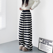 条纹加绒毛毛裤 女一裤 过冬保暖抗风阔腿裤 大码 胖mm显瘦软糯香蕉裤
