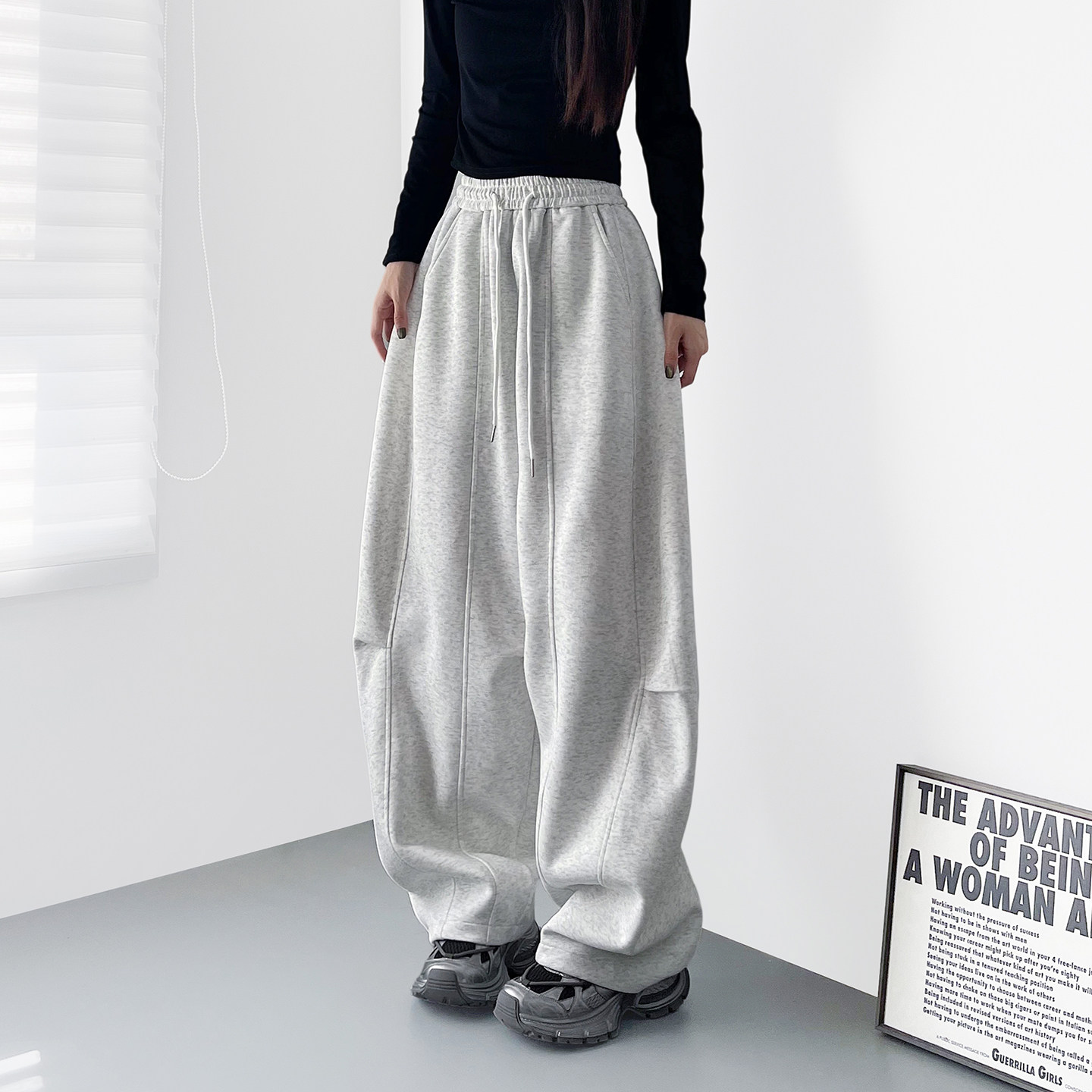 高腰大裤腿阔腿裤女冬季新款大码胖mm慵懒风软糯显瘦松弛感直筒裤,女装/女士精品,大码裤装,淘宝优惠券,粉丝福利购,淘宝优惠卷