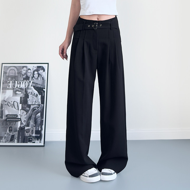 大码垂感休闲裤女春季新款胖mm简约高腰可调裤带阔腿裤遮肉拖地裤,女装/女士精品,大码裤装,淘宝优惠券,粉丝福利购,淘宝优惠卷