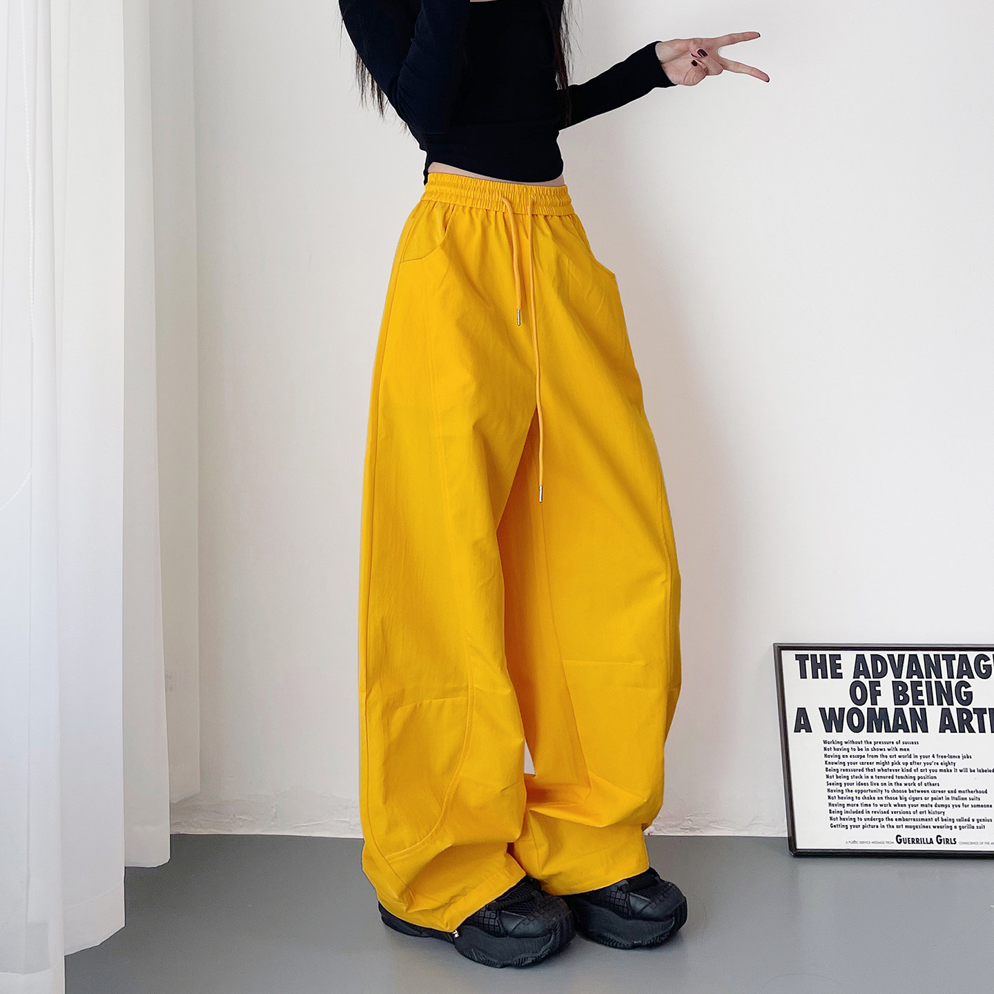 高腰压褶运动阔腿裤女2026春季新款胖mm显瘦宽松大码直筒工装裤子,女装/女士精品,大码裤装,淘宝优惠券,粉丝福利购,淘宝优惠卷