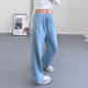 新款 高腰抽绳阔腿裤 休闲裤 胖mm宽松显瘦直筒拖地裤 女大码 2025春季