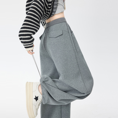蜜略大码宽松胖MM冬季简约阔腿裤