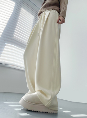 一裤过冬加绒加厚仿羊绒保暖阔腿裤女大码胖mm显瘦软糯防风弯刀裤