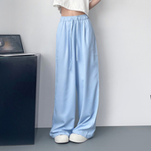 酷飒冰丝阔腿裤 夏季 胖mm宽松显瘦慵懒风休闲裤 大码 高腰抽绳山本裤