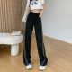 宽松胖mm高腰显瘦侧边条纹垂感冰丝直筒阔腿裤 女夏新款 运动裤 大码