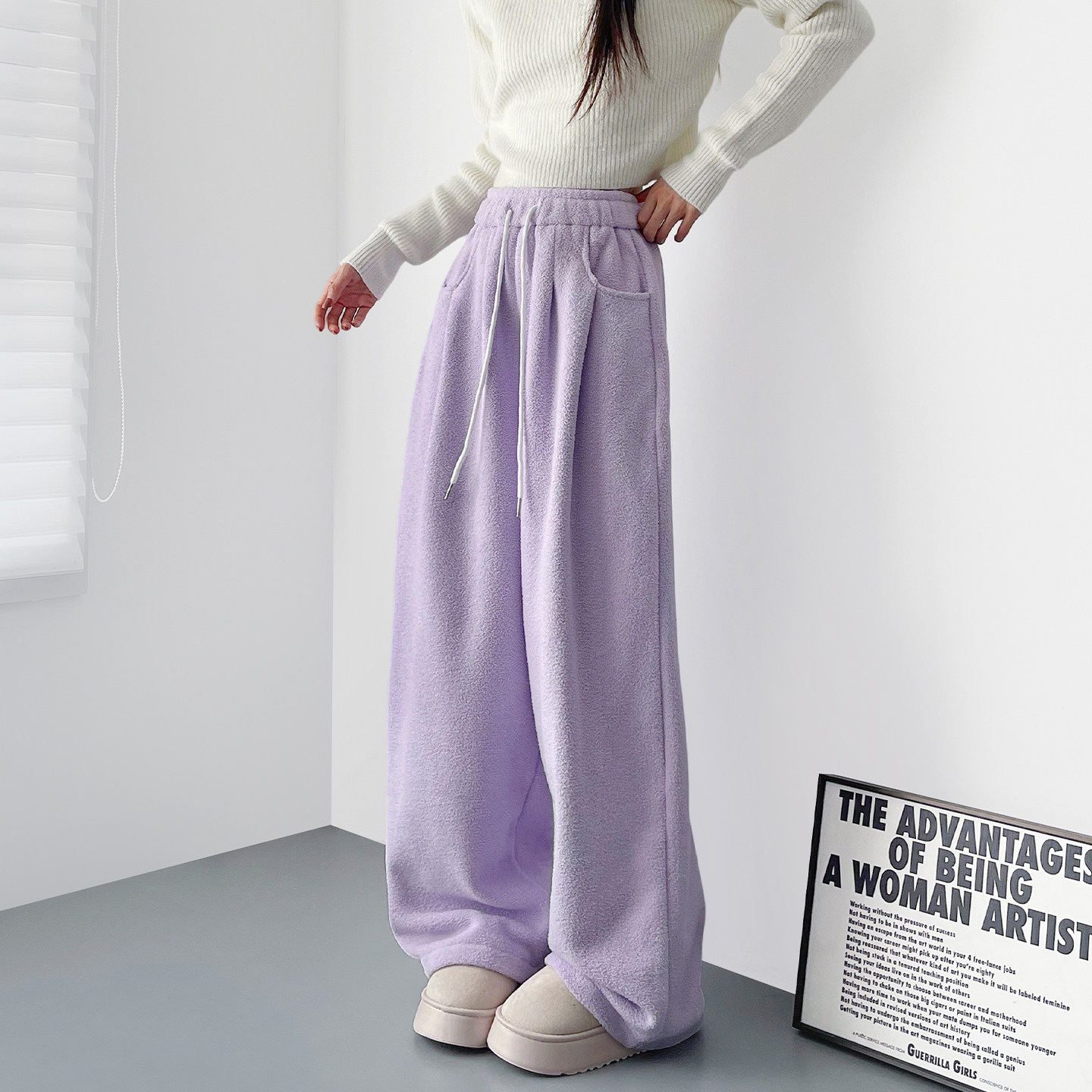 大码春季新款显瘦慵懒风毛巾裤女胖mm宽松梨形身材仿羊绒阔腿卫裤,女装/女士精品,大码裤装,淘宝优惠券,粉丝福利购,淘宝优惠卷