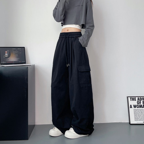 蜜略遮肉显瘦大码宽松工装阔腿裤