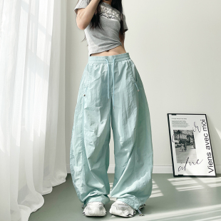 裤 夏日多巴胺冰丝速干薄款 胖mm显瘦遮肉防晒运动工装 女大码 阔腿裤