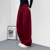 中国红阔腿裤 胖mm小个子宽松显瘦香蕉运动休闲长裤 女2025春季 大码