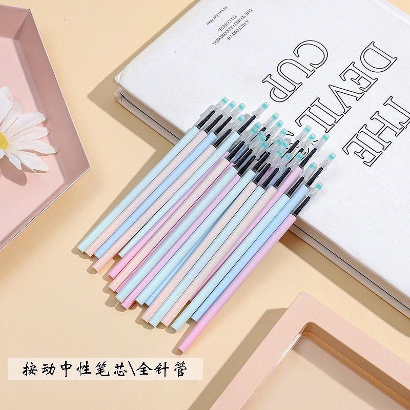 按动中性笔芯035mm针管头05黑色按压式替芯学生考试水笔芯速干图片