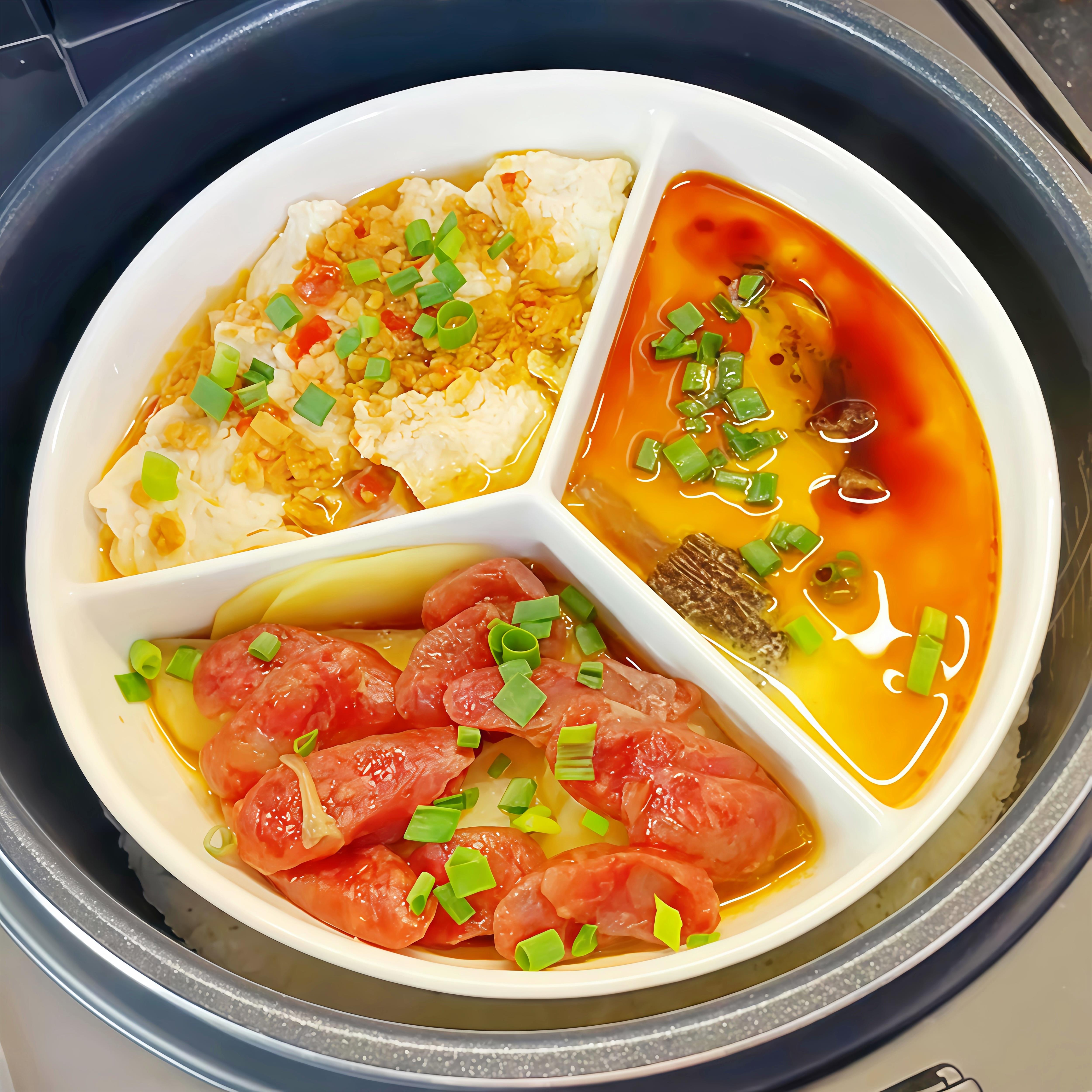 早餐一锅出|陶瓷分格盘多格蒸菜备菜配菜盘懒人家用电饭煲内蒸笼