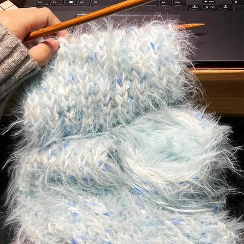 海盐波蓝围巾毛线手工diy编织材料包冬季针织围脖送女生礼物自制