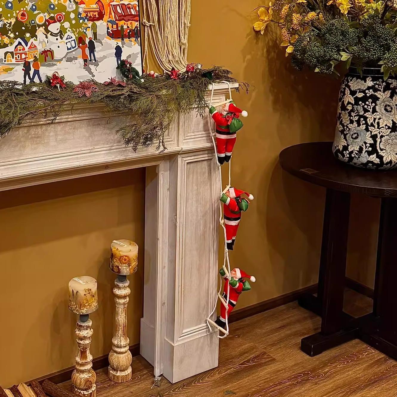 圣诞老人爬绳玩具圣诞节装饰氛围场景布置咖啡厅拍照道具挂件挂饰