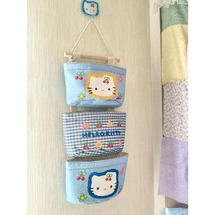 蓝色猫门后收纳挂袋宿舍挂式布艺防水壁挂式免打孔发夹杂物置物架