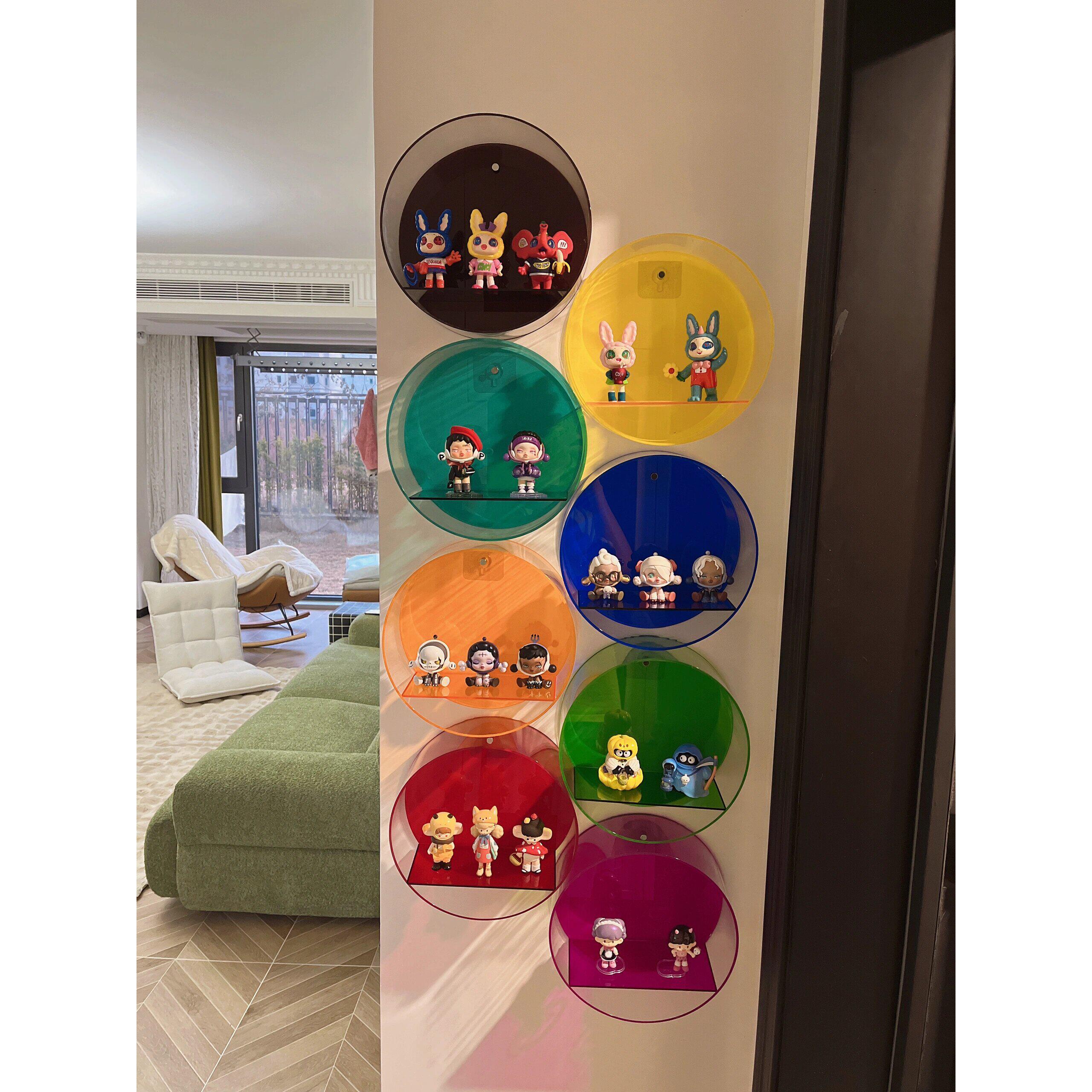 压克力透明圆形盲盒收纳展示架挂墙壁挂式创意模型公仔置物陈列架