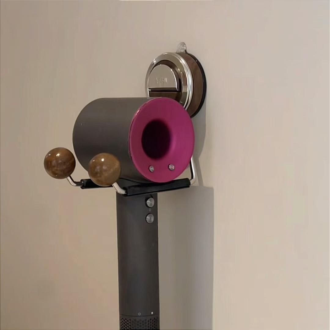 吹风机置物架胡桃木吸盘挂钩强力承重化妆室厕所多功能免打孔壁挂