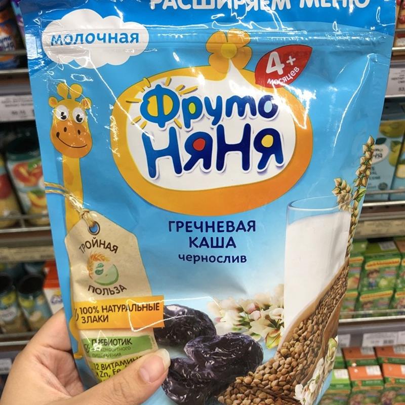 俄罗斯超市进口婴儿宝宝荞麦牛奶水果粥谷物杂粮麦片粥米糊4+