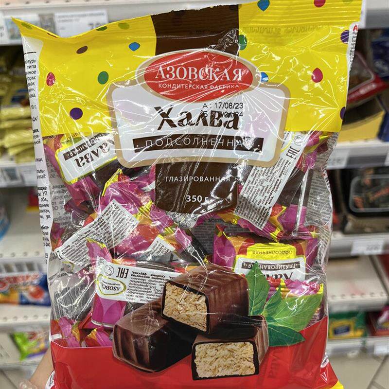 俄罗斯超市采购酥糖碎瓜子酥糖蜂蜜瓜子糖多种口味350g