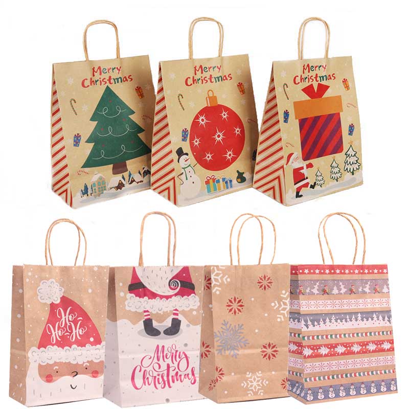 Merry Christmas Gift Bags Santa Sacks Kraft Paper Bag Handba