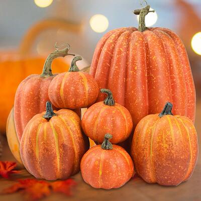 7pcs Artificial Pumpkin Mold White Yellow Halloween Thanksgi